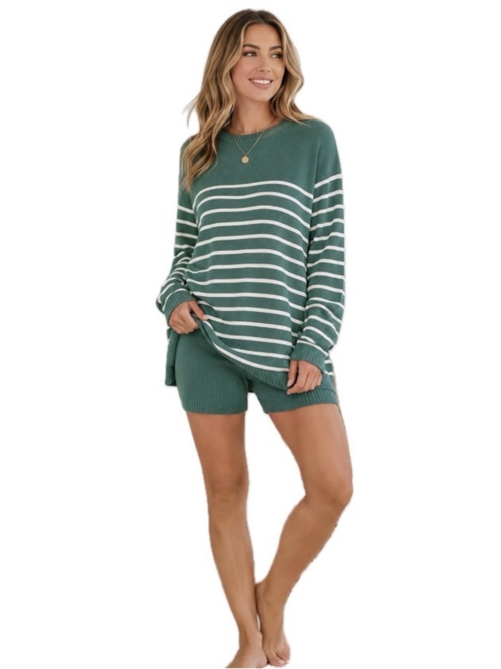 Nenona, NWT Sage Green Striped Knit Lounge set, Size M